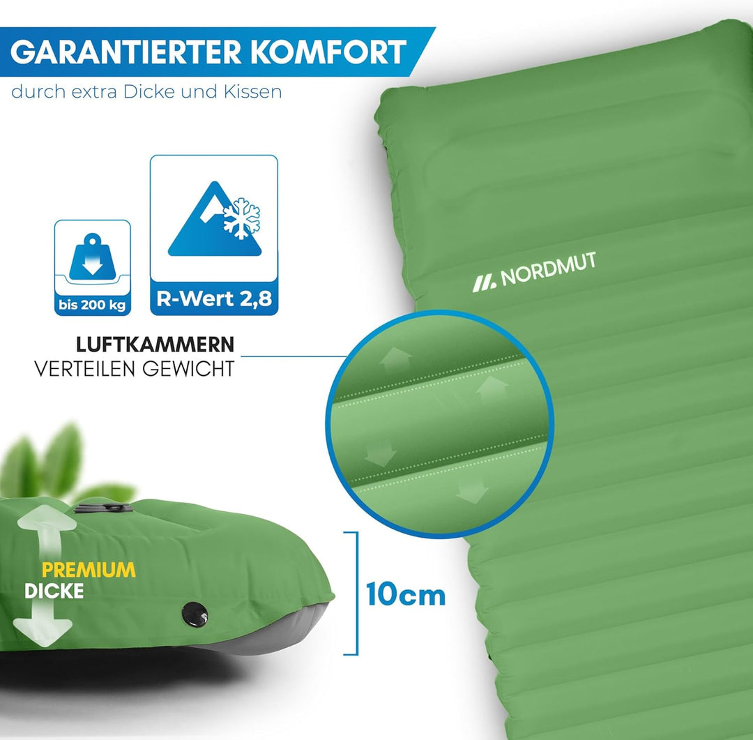 NORDMUT® Isomatte Schnellaufblasend mit integrierter Fusspumpe 10 cm - Isomatte Camping mit kleinem