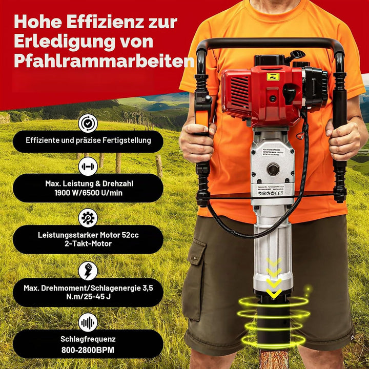 52CC Benzin T Pfostenramme 2 Takt Motor Benzin Pfahlramme 1900W Hand-Zug-Start Zaunpfahlramme Zweita