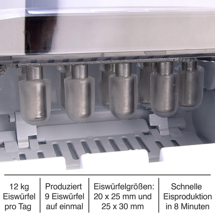 Rosenstein & Söhne Eiswürfelbereiter: Eiswürfelmaschine aus Edelstahl mit Selbstreinigung, 12 kg/Tag