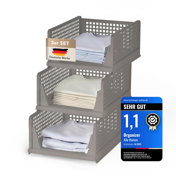 Schrank Organizer 3er Set (Faltbar & Stapelbar) – Kleiderschrank Organizer Boxen, platzsparende Aufb