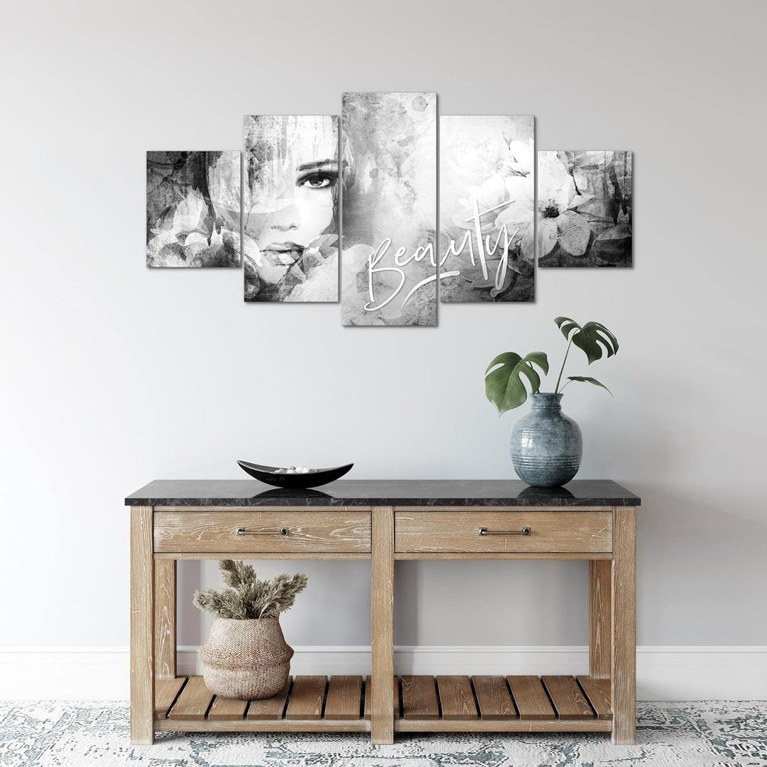 Runa Art Wandbilder Blumen Vintage 5 Teilig Bild auf Vlies Leinwand Deko Wohnzimmer Frau Bunt 039352