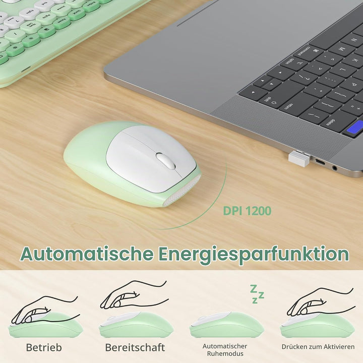 SOLIDEE Buntes kabellose Tastatur und Maus-Kombination,2.4GHz Retro Schreibmaschine,104 Tasten in vo