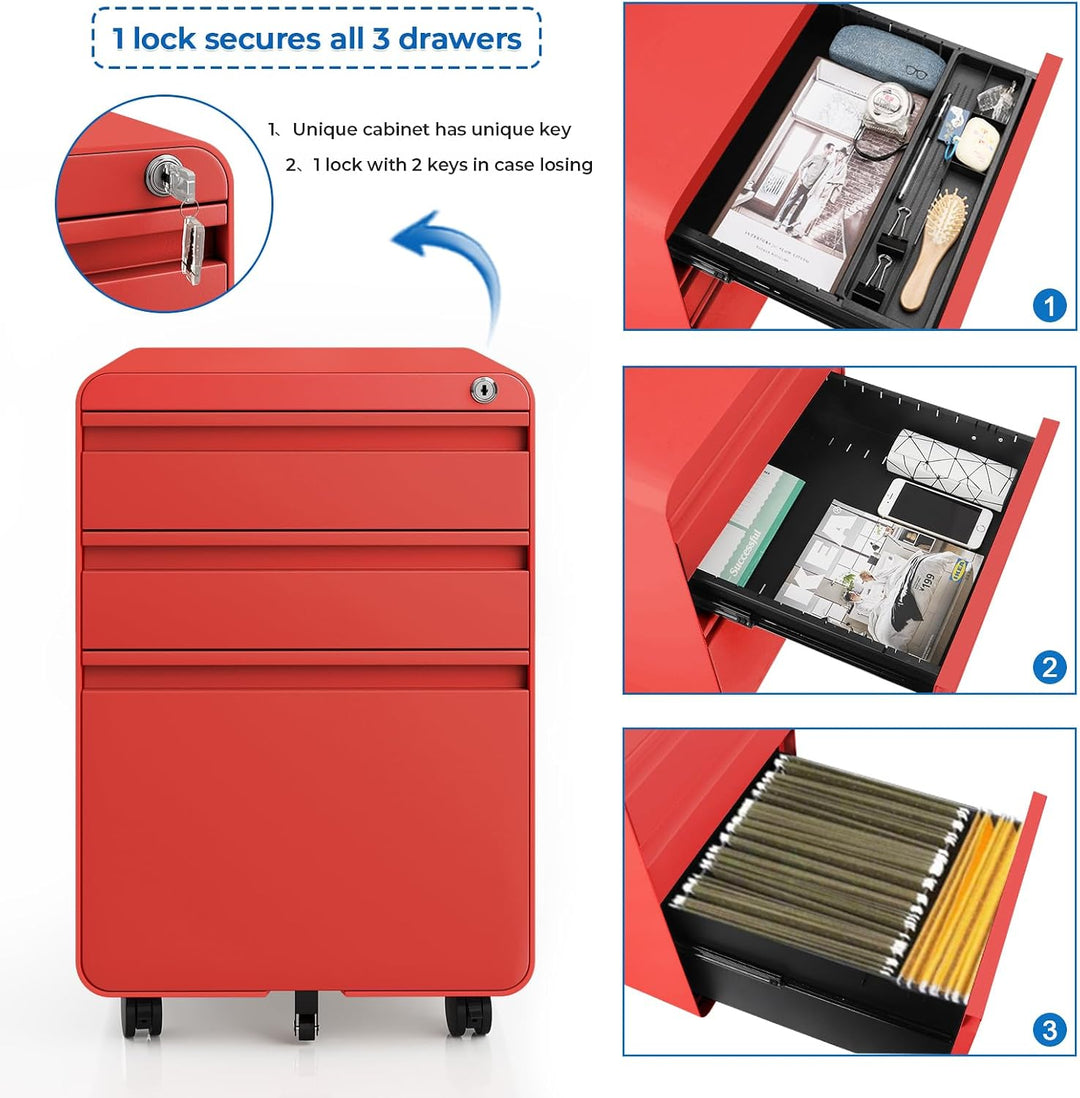 Dripex Metall Rollcontainer Stahl Rollcontainer mit 3 Schubladen oder 2 Schubladen, Abschliessbarer