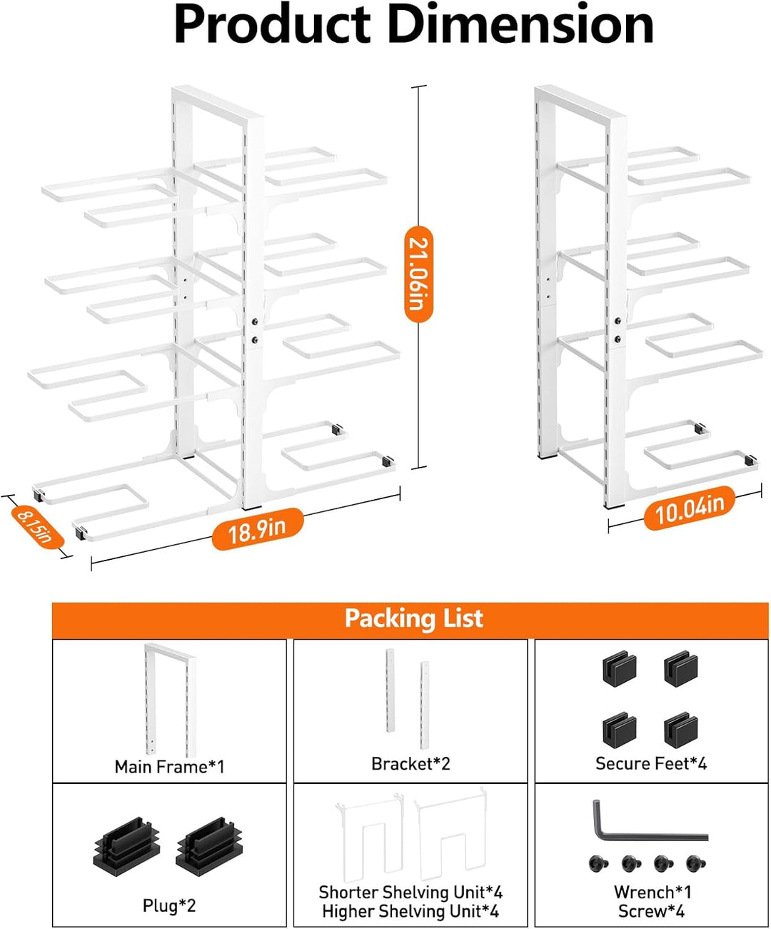 MUDEELA Topf- und Pfannen-Organizer unter dem Schrank – 53,3 cm Höhe, robuster & verstellbarer Topfd