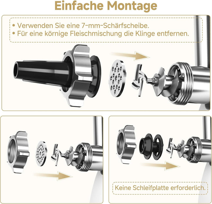 AMZCHEF Fleischwolf Elektrisch für Zuhause - mit 3 Platten, Wurstfüller & Kubbe-Kit | Ideal für Hack