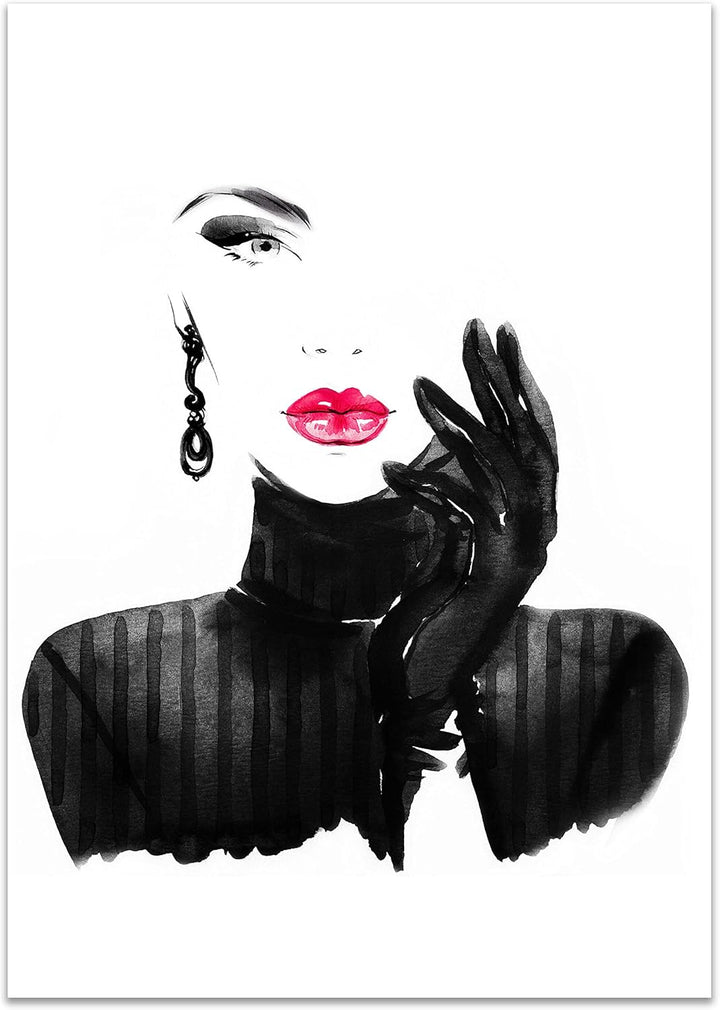 wandmotiv24 Poster als Wanddeko, Grösse Din A0, Model Gemälde, Rot, Fashion, Frau, Frauen Lippen, Ma