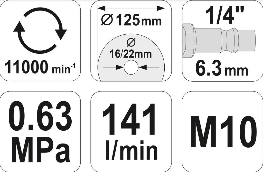 YATO Profi Druckluft-Winkelschleifer 125mm Druckluft Schleifer Winkel Schleifer