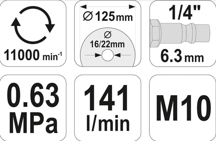 YATO Profi Druckluft-Winkelschleifer 125mm Druckluft Schleifer Winkel Schleifer