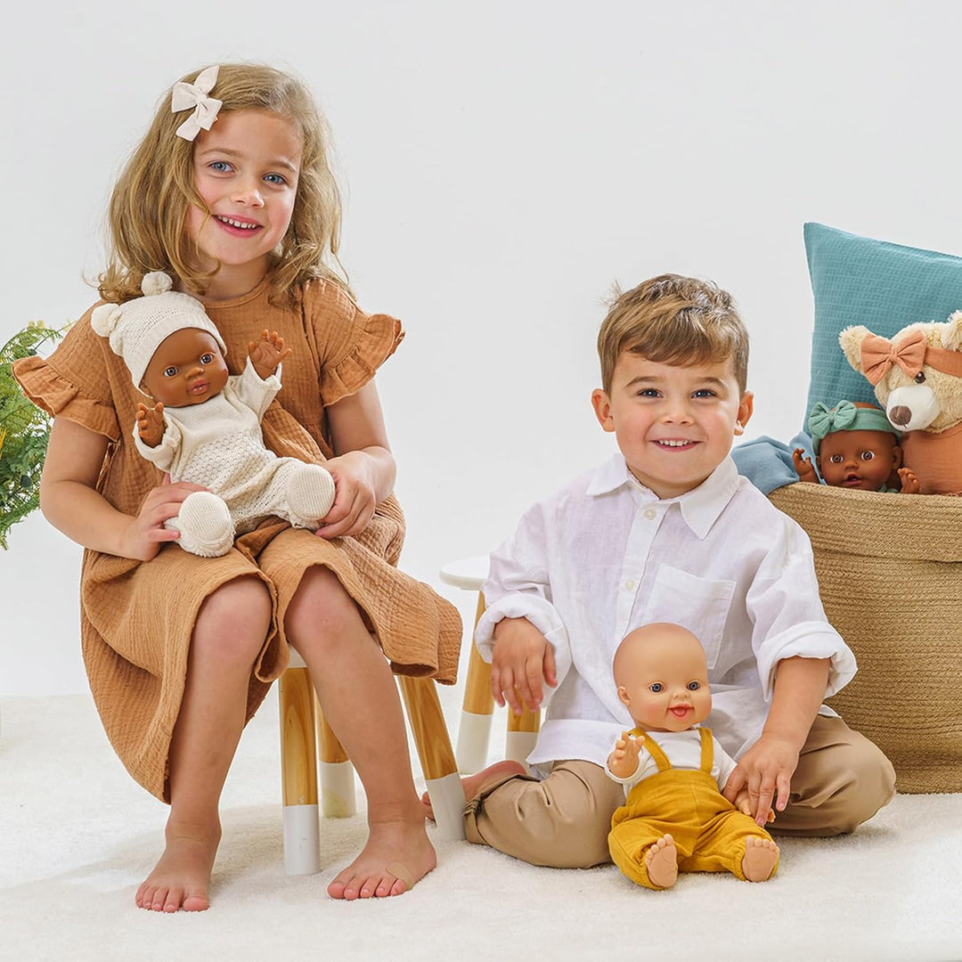 Heless 1480 - Puppenkleidung aus 100 Prozent Bio-Baumwolle, Strickstrampler in Ecru für Puppen und K