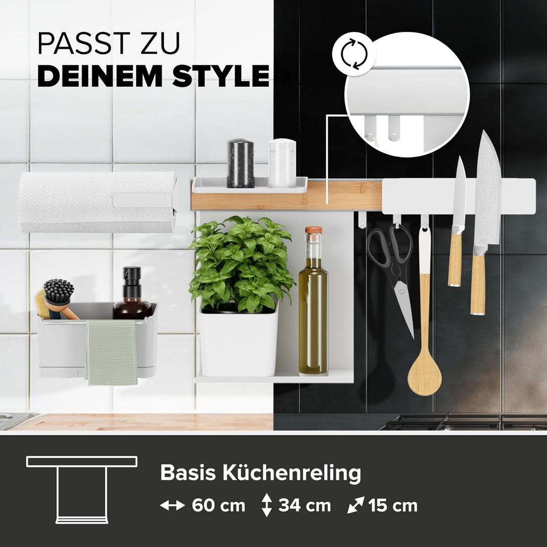 tesa Küchen-Organizer Kombi-Set XL - selbstklebende Küchenleiste, Kräutertopf, 2 Ablagen, Spül-Organ