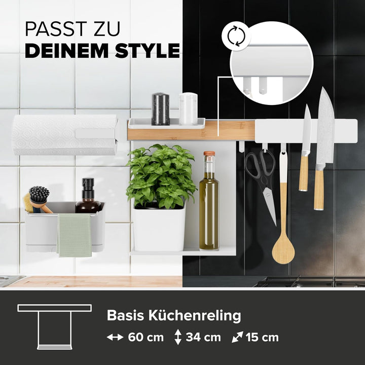 tesa Küchen-Organizer Kombi-Set XL - selbstklebende Küchenleiste, Kräutertopf, 2 Ablagen, Spül-Organ
