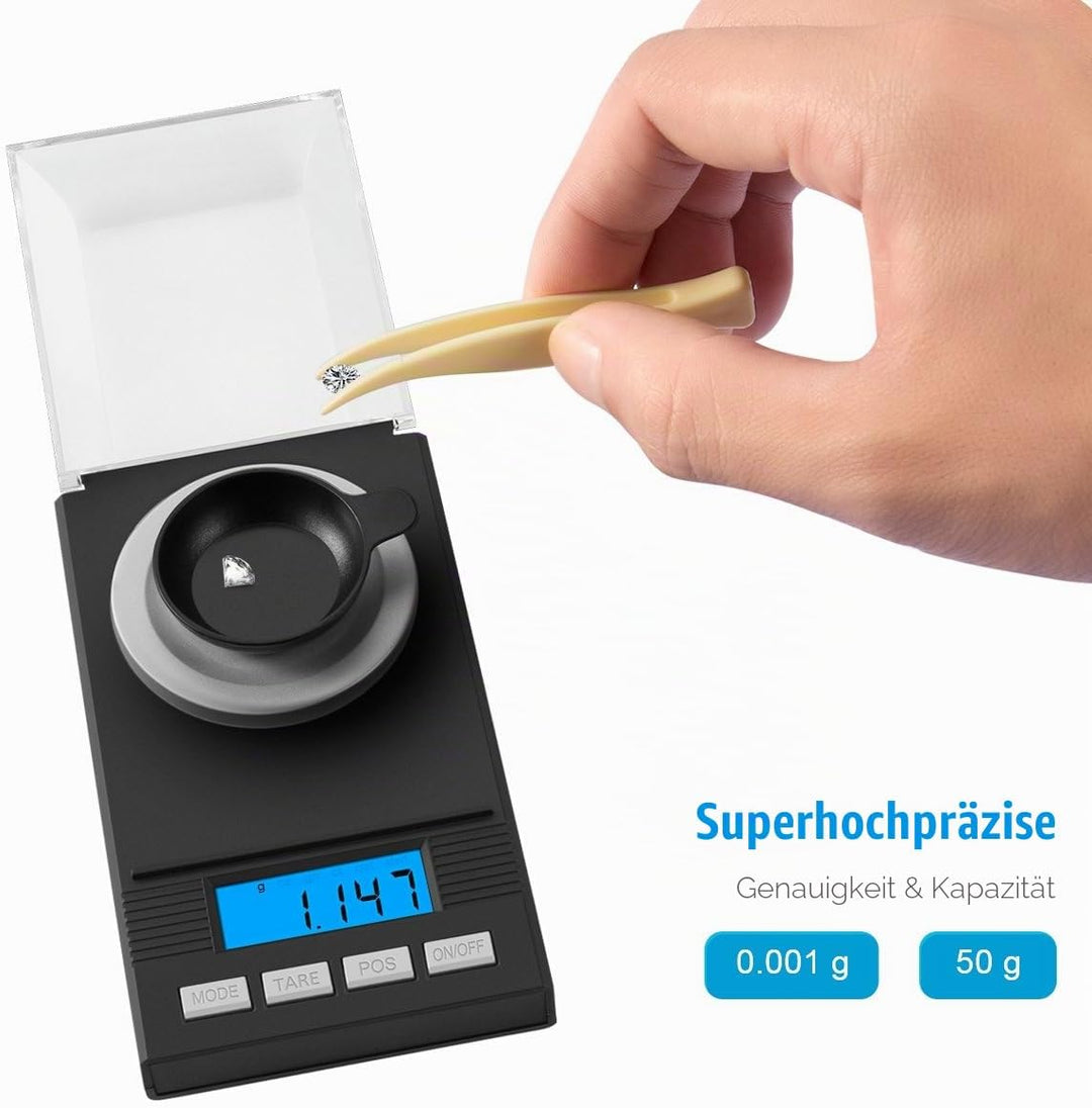 Brifit Feinwaage 50g/0,001g, Milligramm Waage mit Kalibriergewicht, Taschenwaage, Goldwaage, Münzwaa