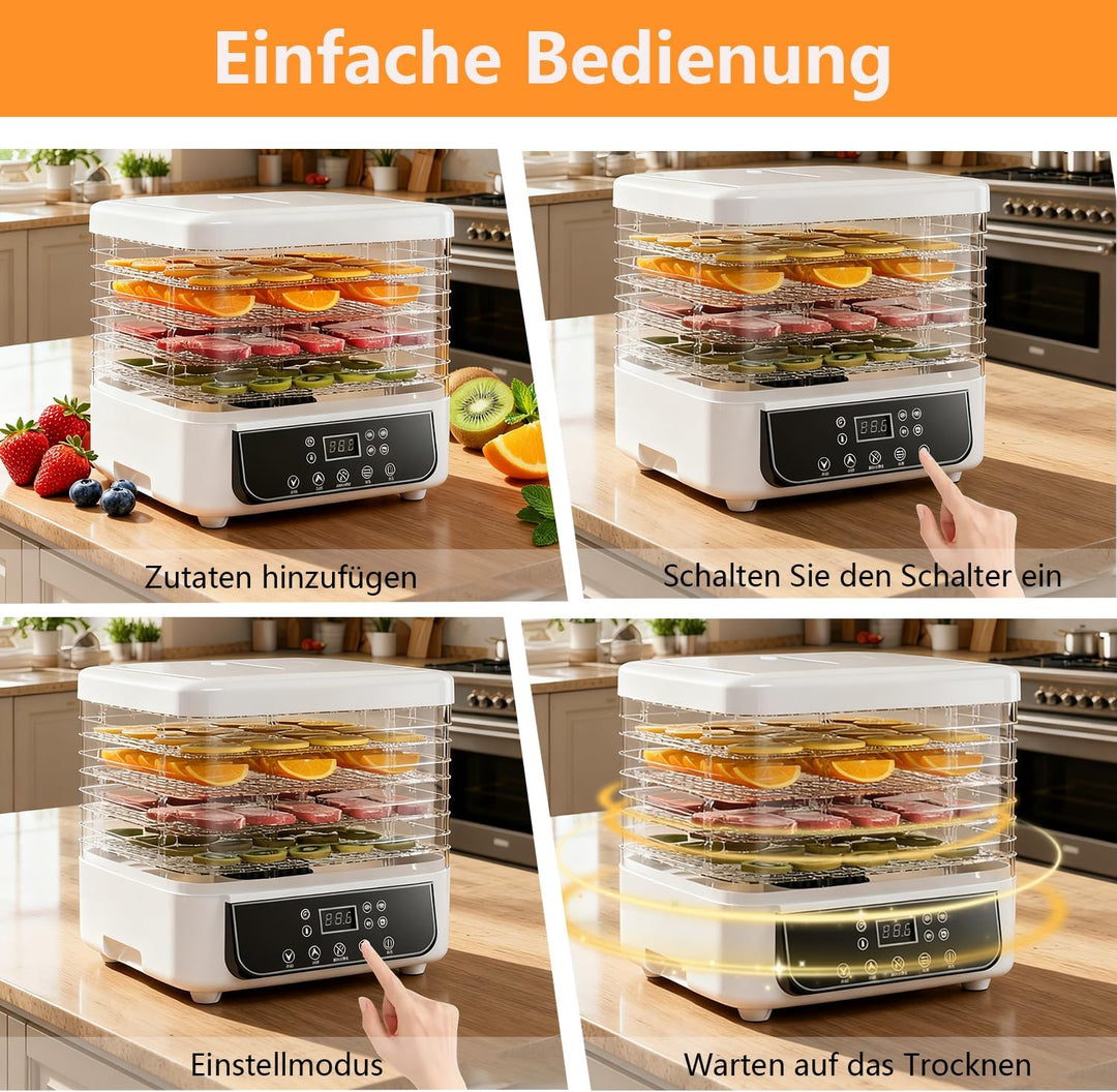 Dörrgerät, Multifunktionaler Obsttrockner mit 5 Fächern, 72-Stunden-Timer Obsttrockner mit LED-Anzei