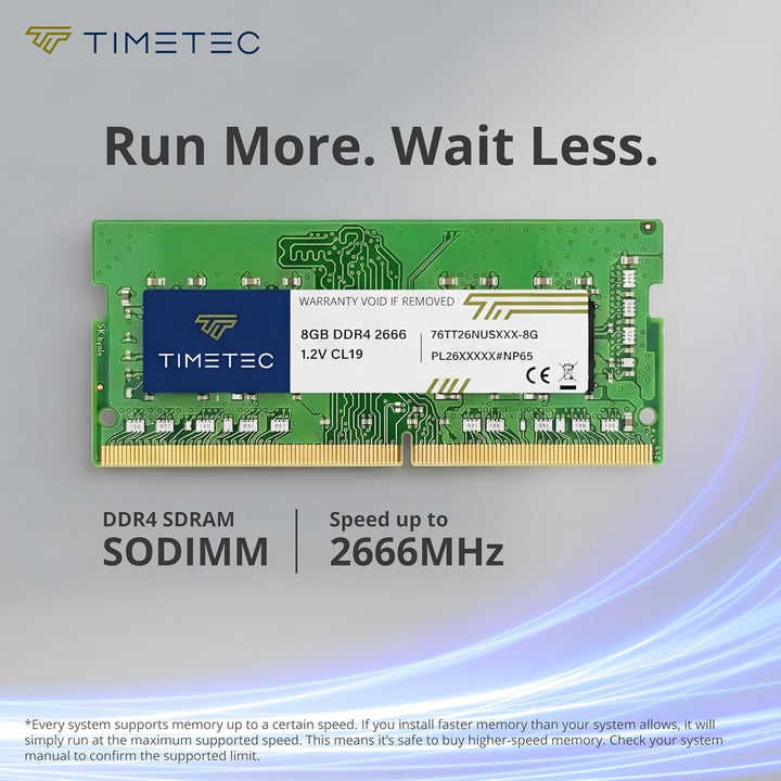 Timetec 8GB DDR4 2666MHz (DDR4-2666) PC4-21300 ((PC4-2666V) Non-ECC Unbuffered 1.2V CL19 1Rx8 Single