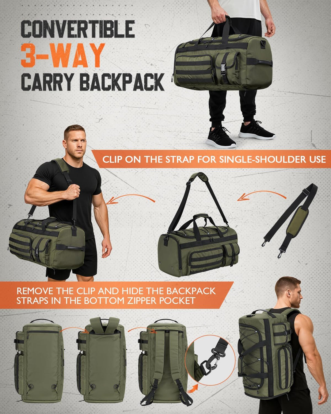 Gonex 45L Sporttasche & Reisetasche Herren, 3-in-1 Tragbar Taktische Trainingstasche mit Schuhfach –