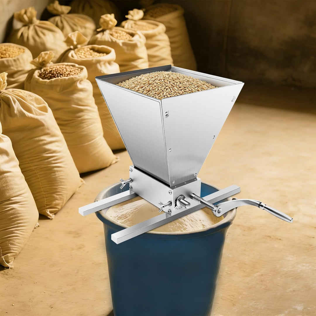 Malzmühle 4L Edelstahl mit Kurbel und Bohrmaschine für Zuhause Silber | Getreidebrecher mit 2 Betrie