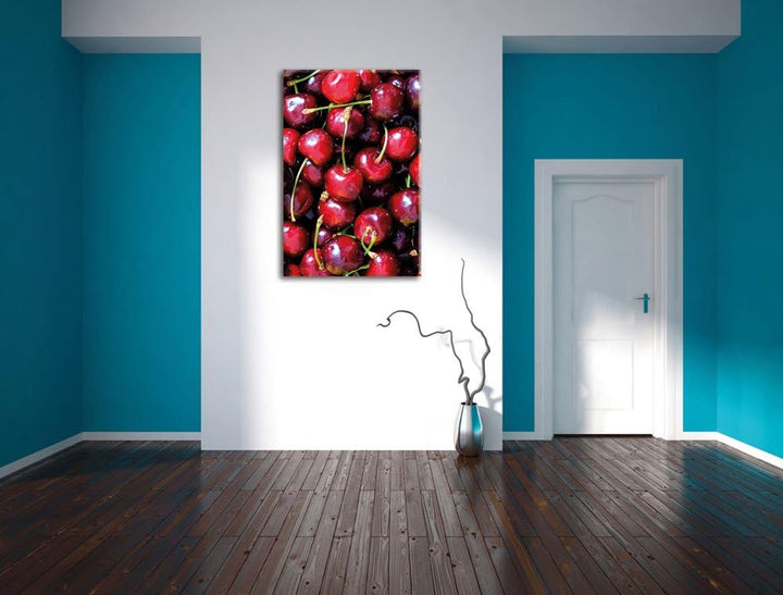 Cherry Kirschen Fruit, Format: 100x70 auf Leinwand, XXL riesige Bilder fertig gerahmt mit Keilrahmen