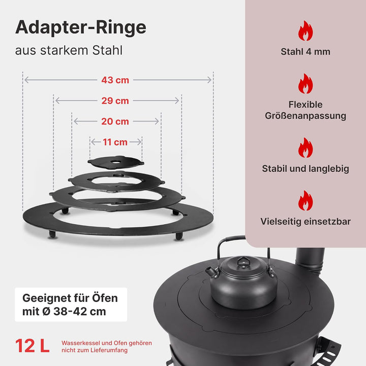 4BIG.fun Adapter - Ringe für Eintopfofen 38-42 cm Utschak Herdplatte für Feuerkessel Anpassungsplatt