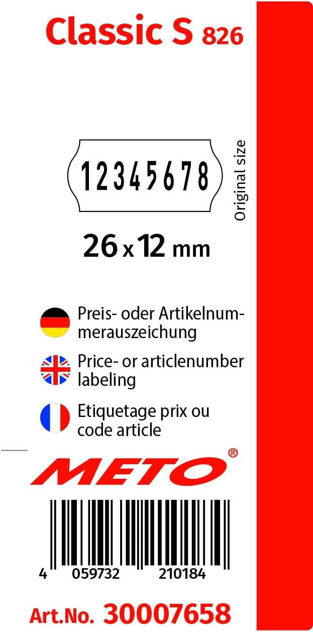 METO Classic S Preisauszeichner Set – Preis, Artikelnummer (1-zeilig, 8-stellig für 26 x 12 mm Etike