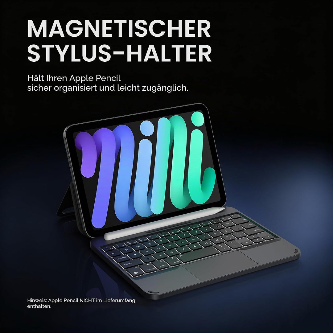 ORDA Tastatur Hülle für iPad mini 6/Mini 7 (A17 Pro), Magnetische Ständer mit Smart Trackpad Hinterg