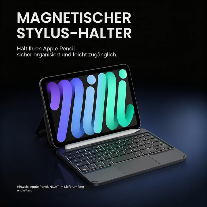 ORDA Tastatur Hülle für iPad mini 6/Mini 7 (A17 Pro), Magnetische Ständer mit Smart Trackpad Hinterg