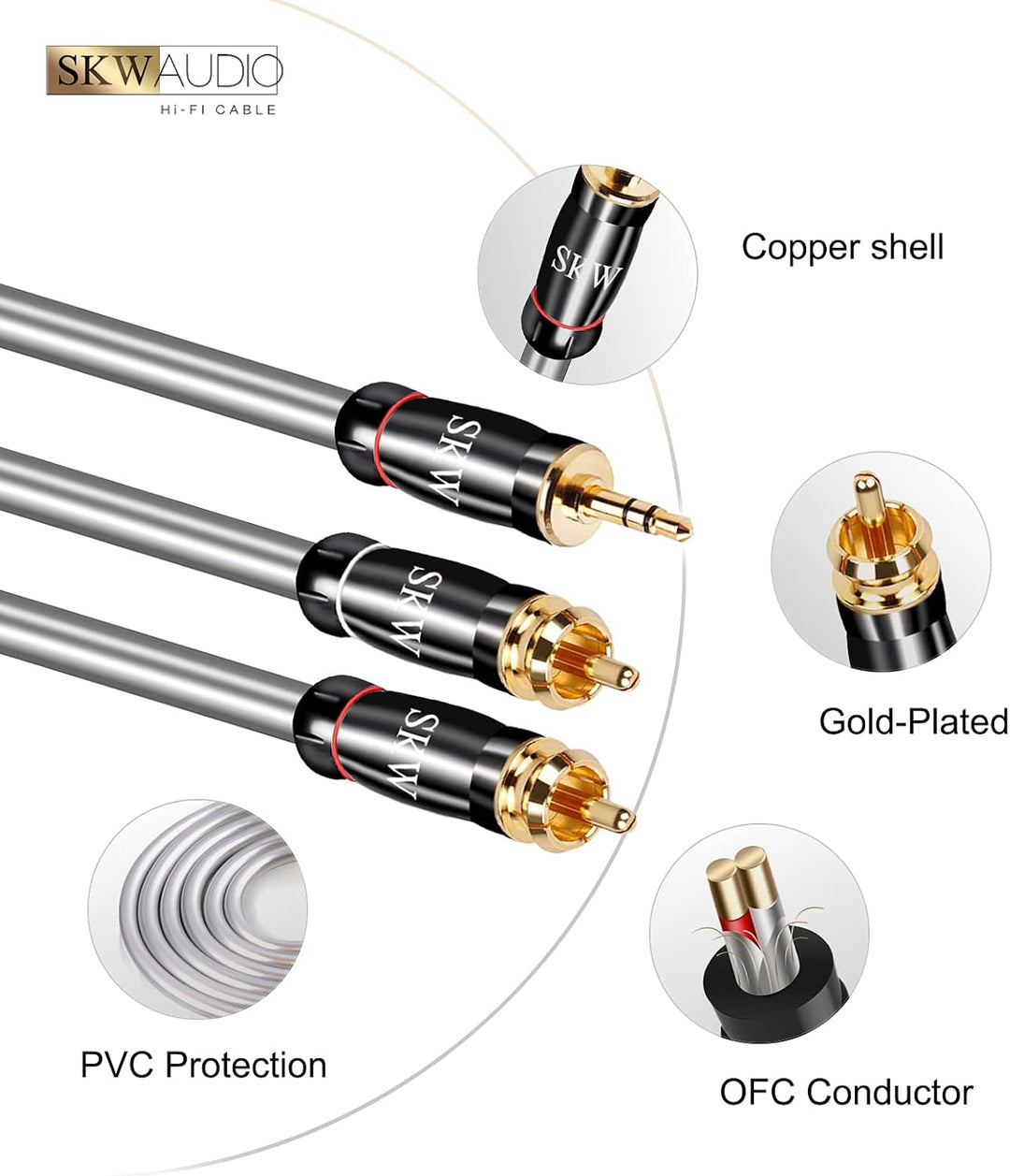 SKW Entry level 3.5mm Klinke auf 2 Cinch Y Splitter Stereo Audio Kabel (1M, Grau) 1M Entry level, 1M