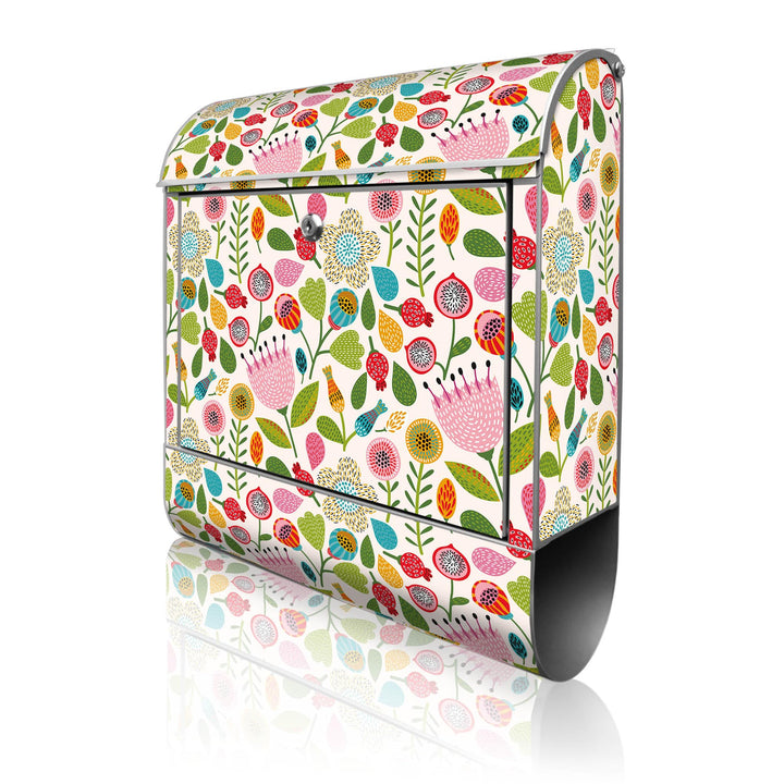 banjado® Design Briefkasten mit Motiv Rosa Kelch Hell 39x47x14cm &amp; 2 Schlüssel - Briefkasten Stahl S
