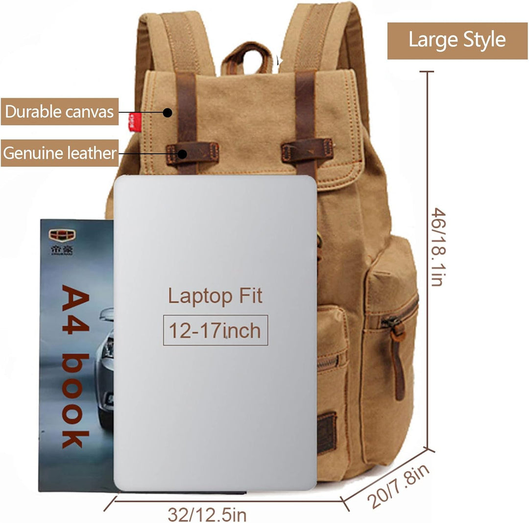 Retro Segeltuch Rucksack, Canvas Vintage Rucksack Laptop Daypack Schulrucksack Reisetasche Lederruck