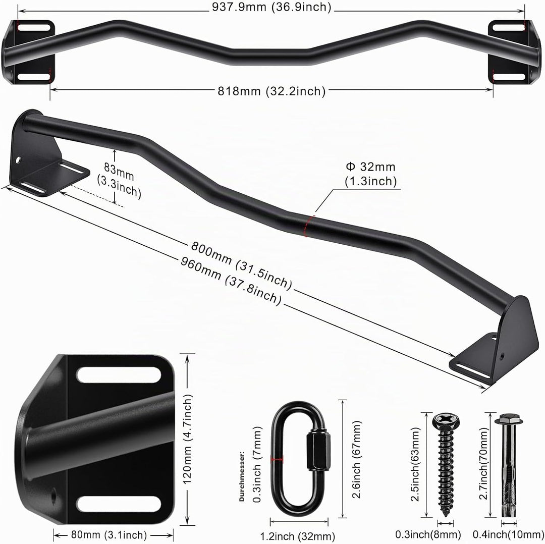 Kipika Heavy Duty Ceiling Mounted Pull Up Bar, Highly Adjustable, Multifunctional Chin Up Bar M Type