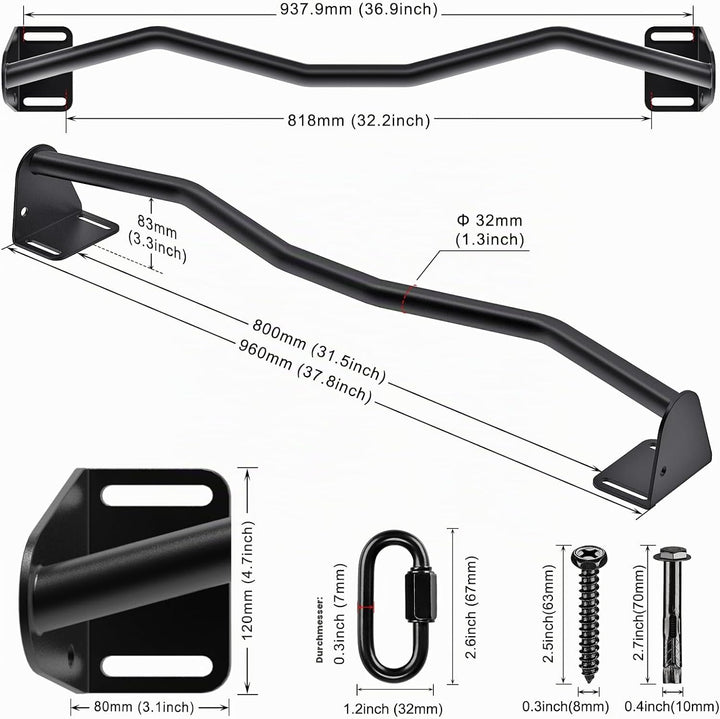 Kipika Heavy Duty Ceiling Mounted Pull Up Bar, Highly Adjustable, Multifunctional Chin Up Bar M Type