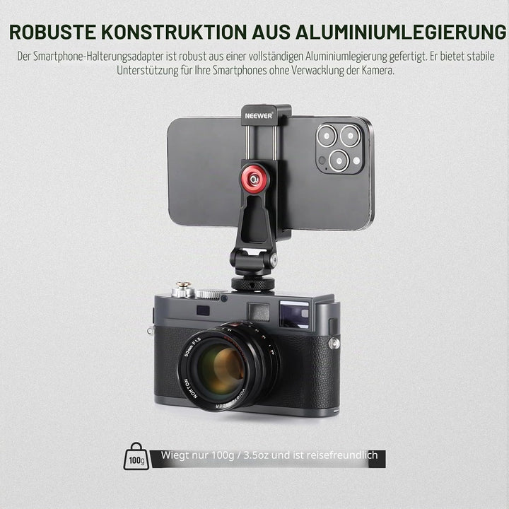 Neewer Metall Handy Stativ Mount Adapter mit Cold Shoe Base,360°Handyhalterung mit 2 Kaltschuh-Halte