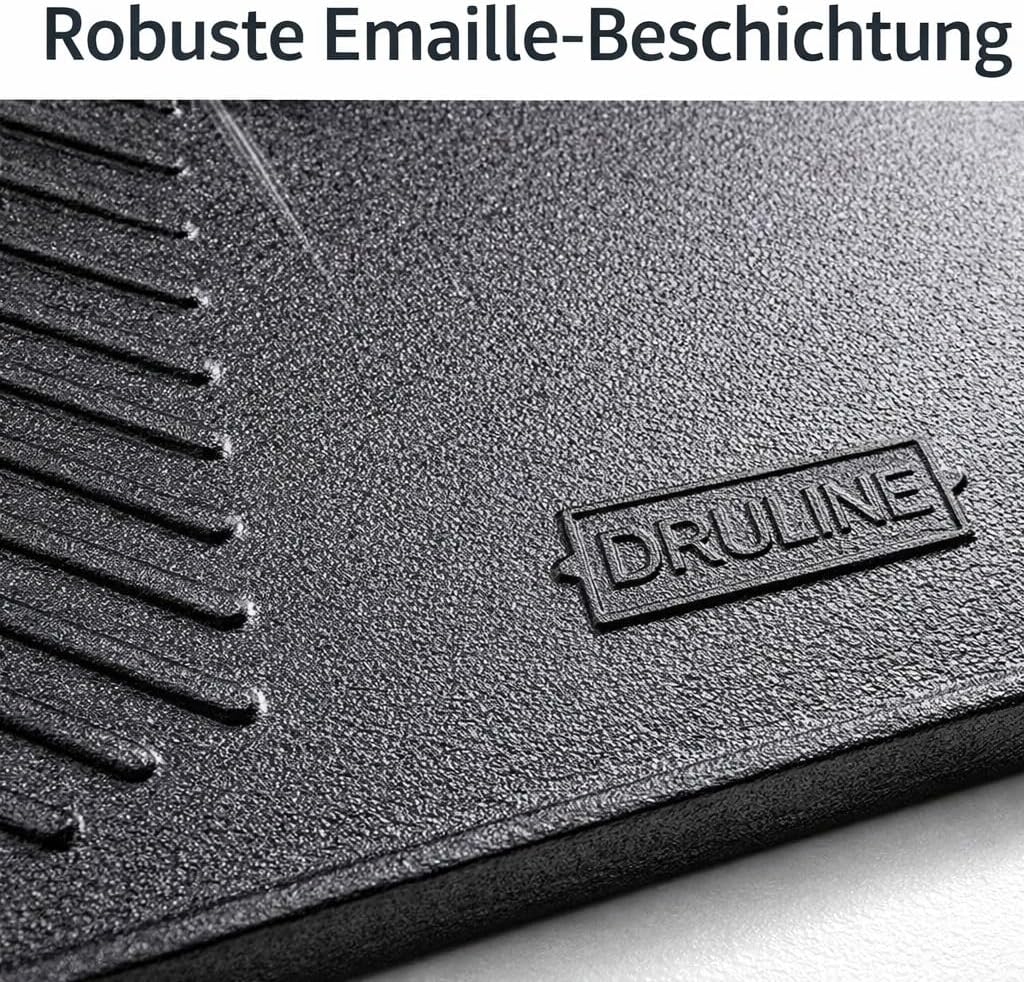 DRULINE- Grillplatte aus Gusseisen, geriffelt & glatt, Emaille-Beschichtung, beidseitig verwendbar,