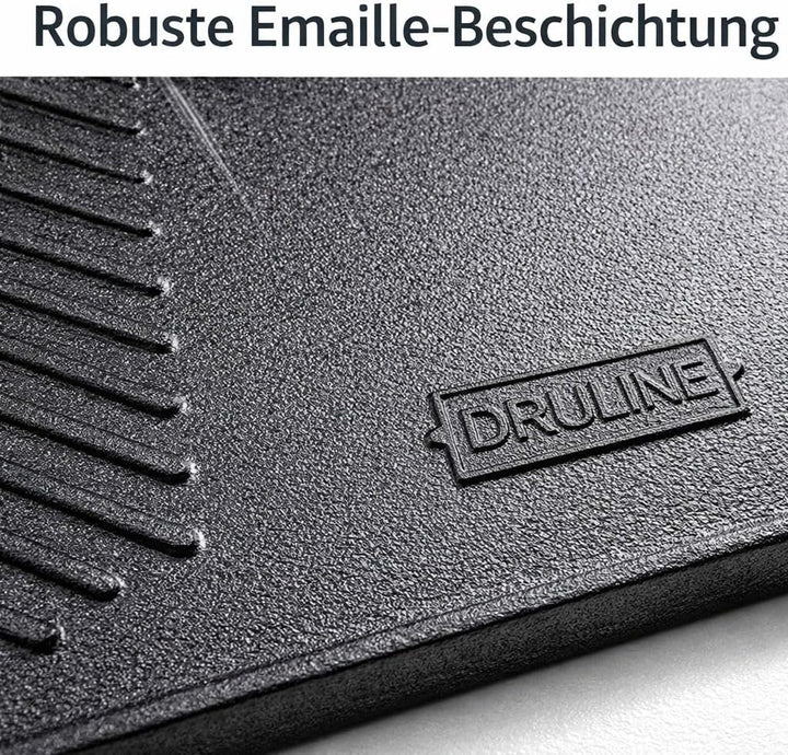 DRULINE- Grillplatte aus Gusseisen, geriffelt & glatt, Emaille-Beschichtung, beidseitig verwendbar,