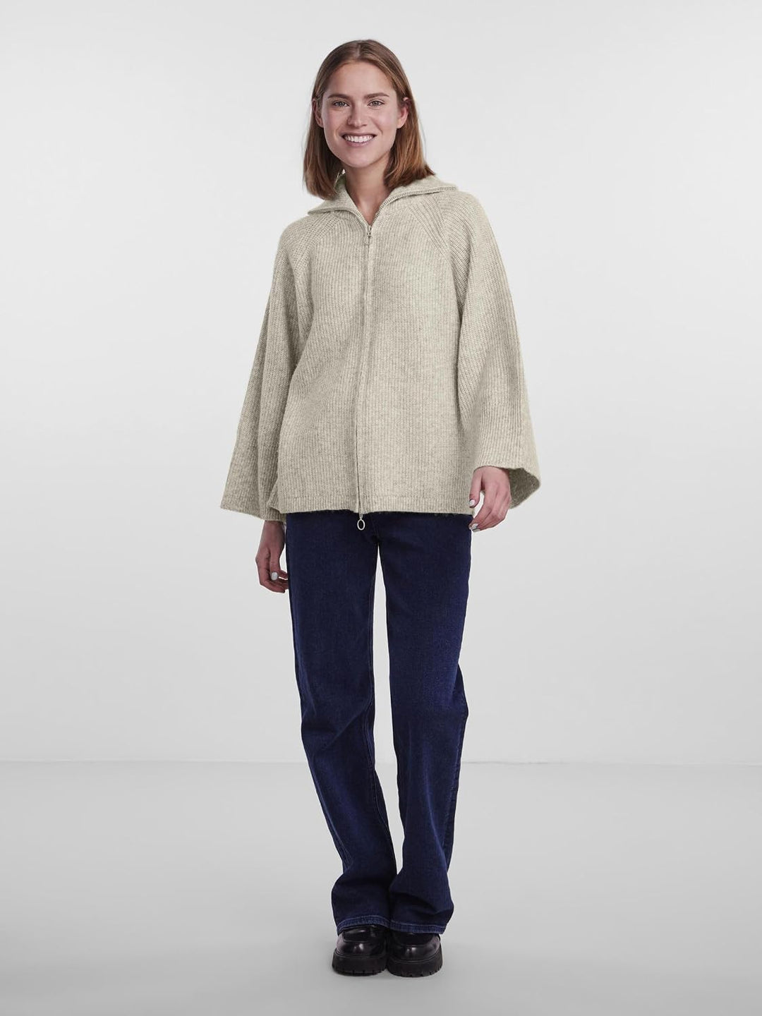 PIECES Damen Pcjade Ls High Neck Knit Cardigan Bc Strickjacke M White Pepper, M White Pepper