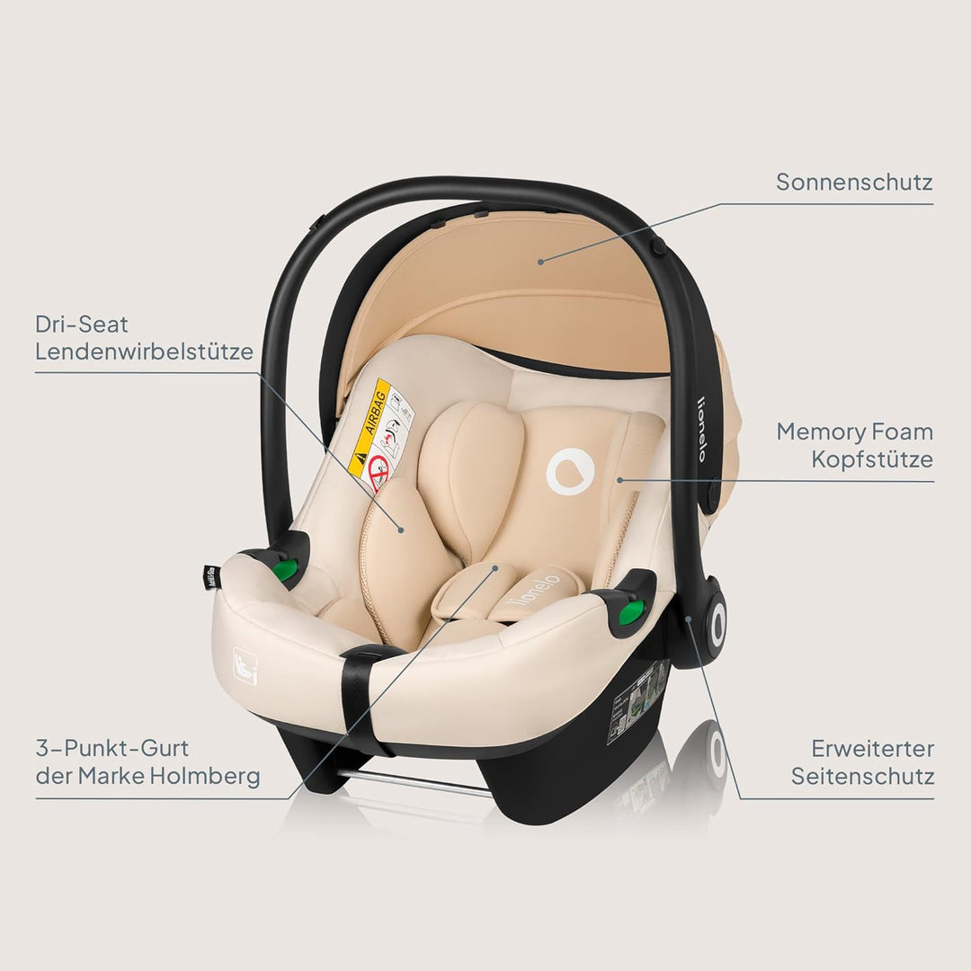 LIONELO ASTRID i-Size Baby Autositz 40-87 cm, Babyschale Gruppe 0+, Rückwärtsgerichtete Montage, 3-P
