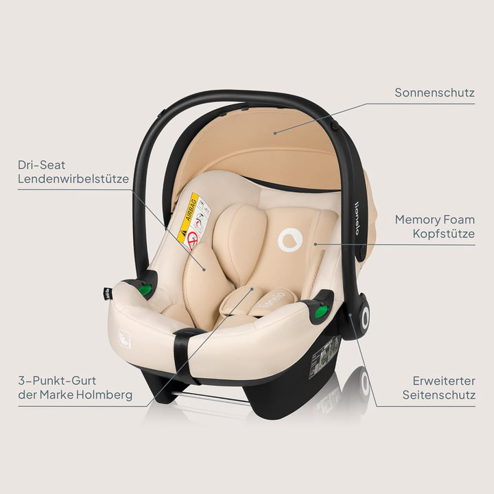LIONELO ASTRID i-Size Baby Autositz 40-87 cm, Babyschale Gruppe 0+, Rückwärtsgerichtete Montage, 3-P