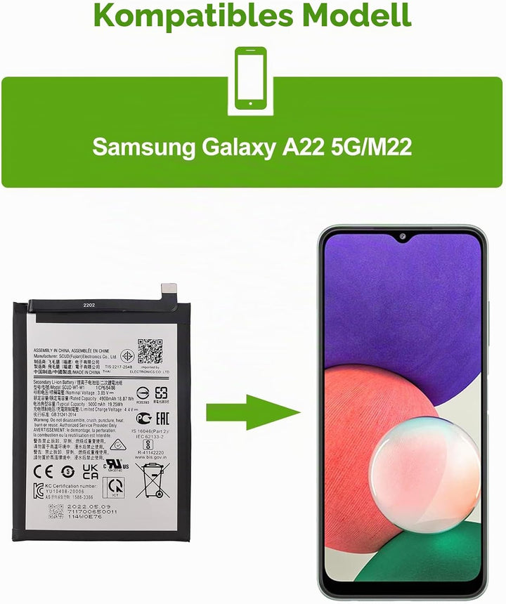［Neu］SwarKing Ersatz Akku Kompatibel mit Samsung Galaxy A22 5G / A22s 5G SM-A226 Scud-WT-W1 with Too