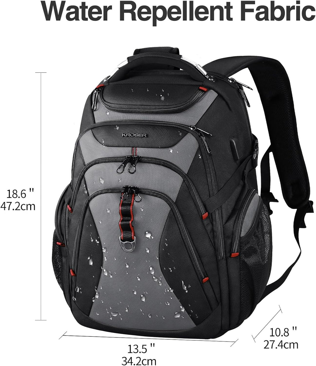 KROSER Laptop Rucksack 17,3 Zoll Reise XL Business Daypack Schwerlast Wasserdicht mit Hartgeschältem