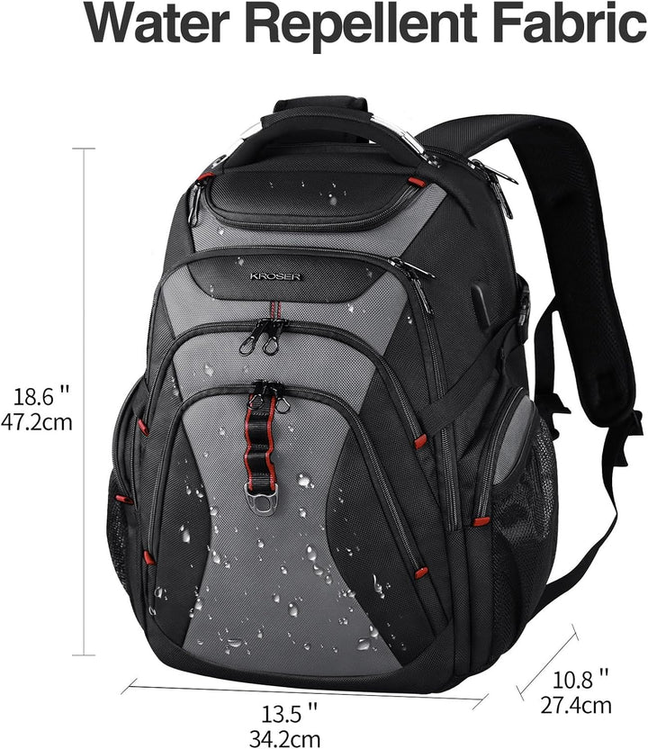 KROSER Laptop Rucksack 17,3 Zoll Reise XL Business Daypack Schwerlast Wasserdicht mit Hartgeschältem