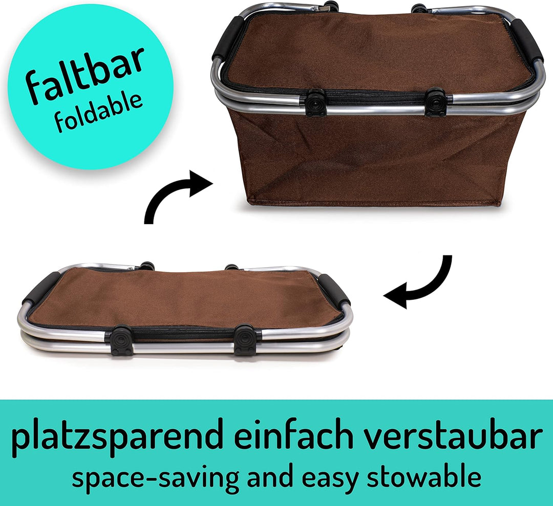 Einkaufskorb Braun faltbar 25L - ideal für Wocheneinkauf I Mit gepolsterten Tragegriffen &amp; Reissvers