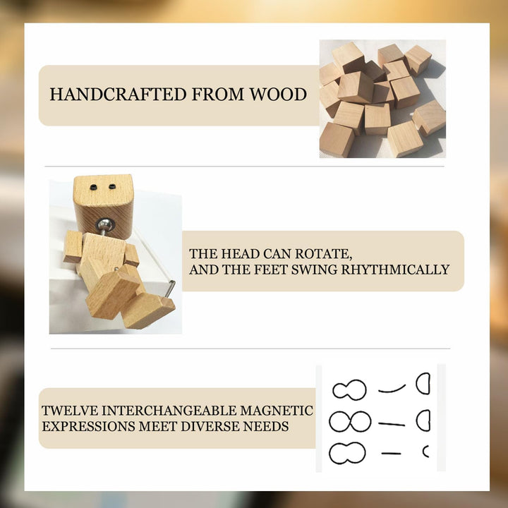 Wackelnder Holzmann Auto, Schüttelmann aus Holz Wackelfigur mit 12 Magnetischen Ausdrücken Schwankt,
