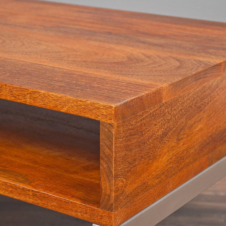 LEBENSwohnART Couchtisch Bow 80cm Stone-M Massivholz Wohnzimmertisch Mango Holz Metall Design