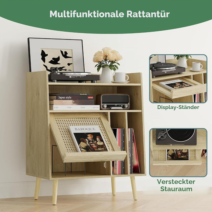 Kiasthome Schallplattenschrank, Vinyl Aufbewahrung mit Plattenspieler-Tisch für Wohnzimmer (Hellholz