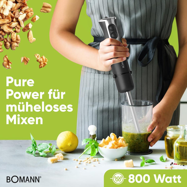 Bomann® Stabmixer 800 Watt mit Turbo-Funktion | Pürierstab mit Edelstahlmesser | 12 Stufen | für Bab