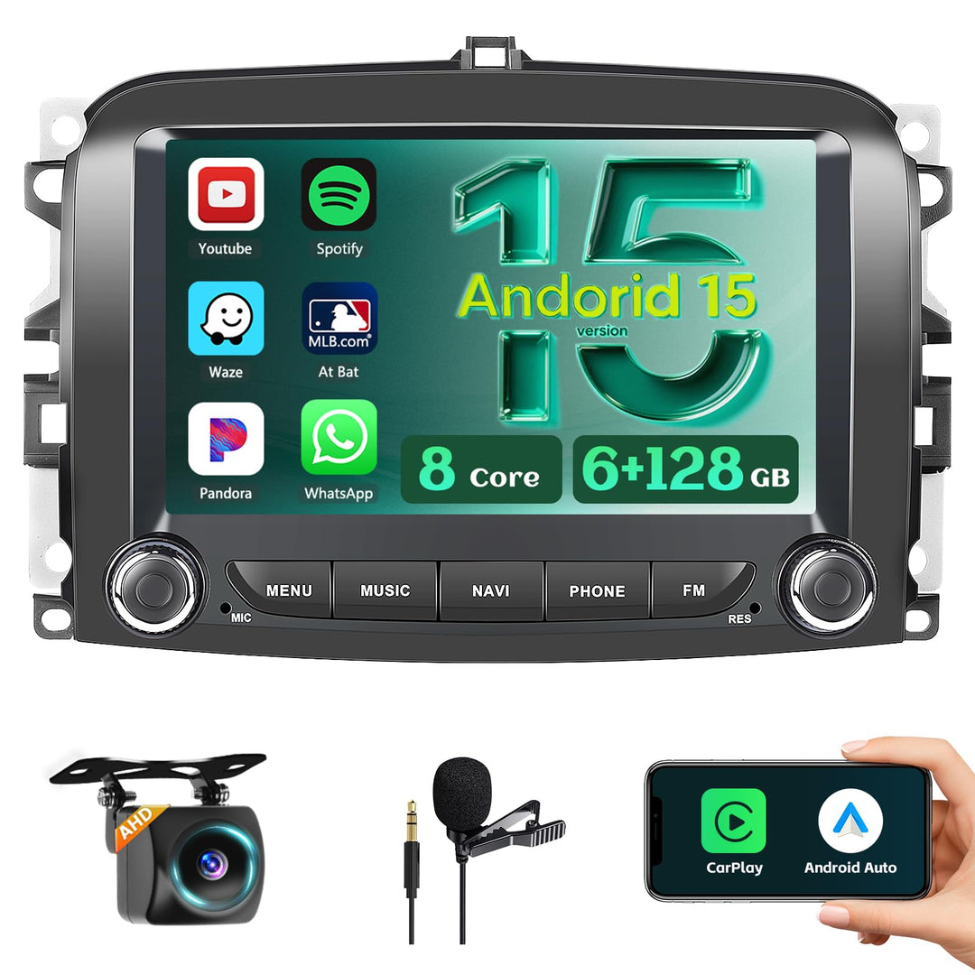 8Core/6+128G DSP Hikity Android 15 Autoradio für FIAT 500L 2013 2014 2015 2016 2017,7-Zoll Touchscre