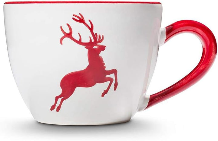 GMUNDNER KERAMIK Teetasse Maxima Füllmenge : 0.4 Liter rubinroter Hirsch Geschirr, handgemacht in Ös