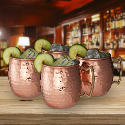 Relaxdays Moscow Mule Becher 4er Set, für Cocktails, Kaltgetränke, Barzubehör, Edelstahltasse, bauch