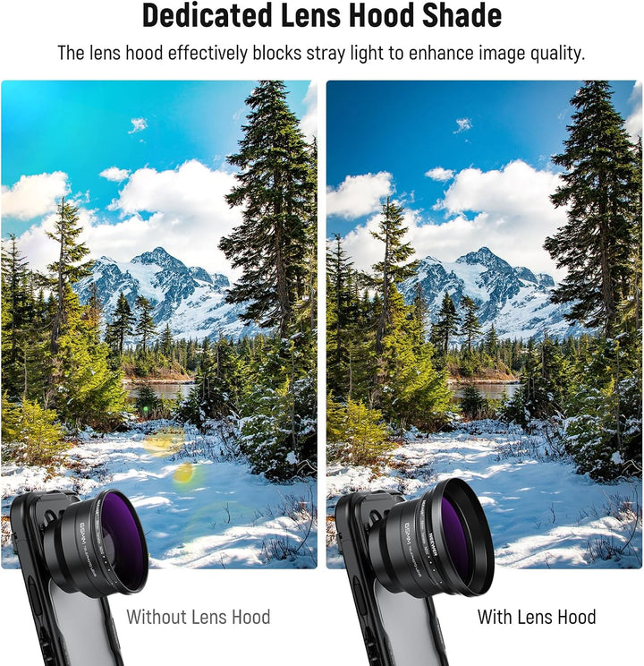 NEEWER 58mm Variabler ND Filter mit 62mm Gegenlichtblende, ND2-32 1-5 Stops Einstellbarer Graufilter