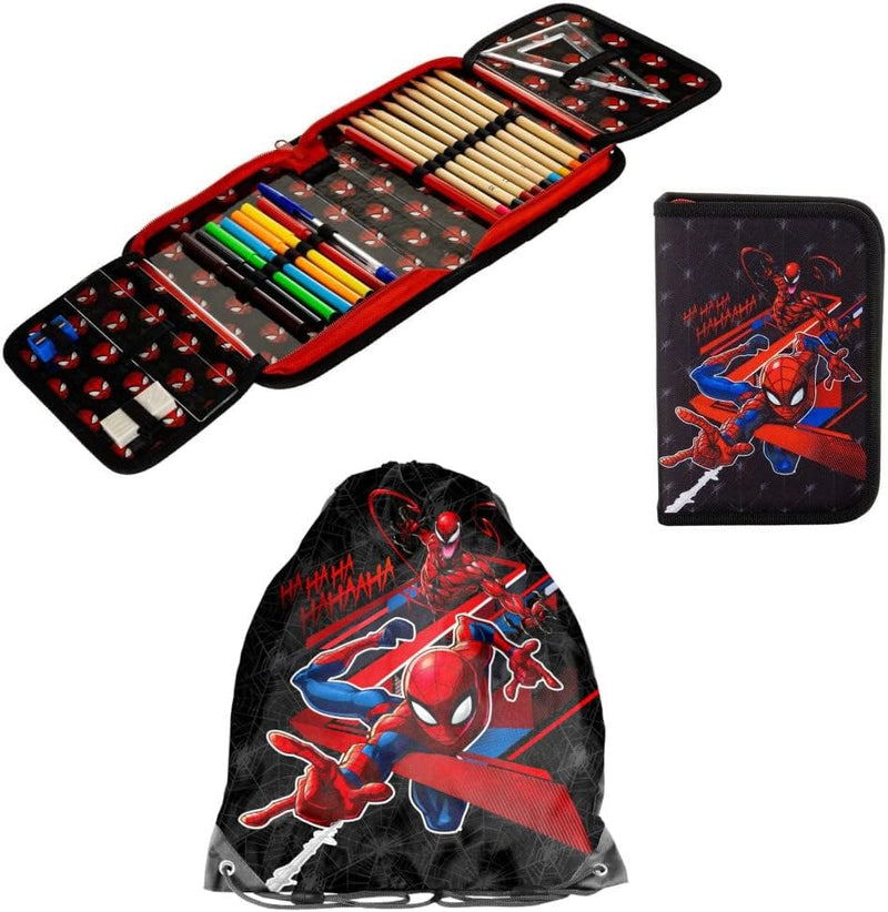 Paso Schulranzen Set 3 Tlg. - Mit Turnbeutel & Befüllter Federmappe Spider-man, Spider-man