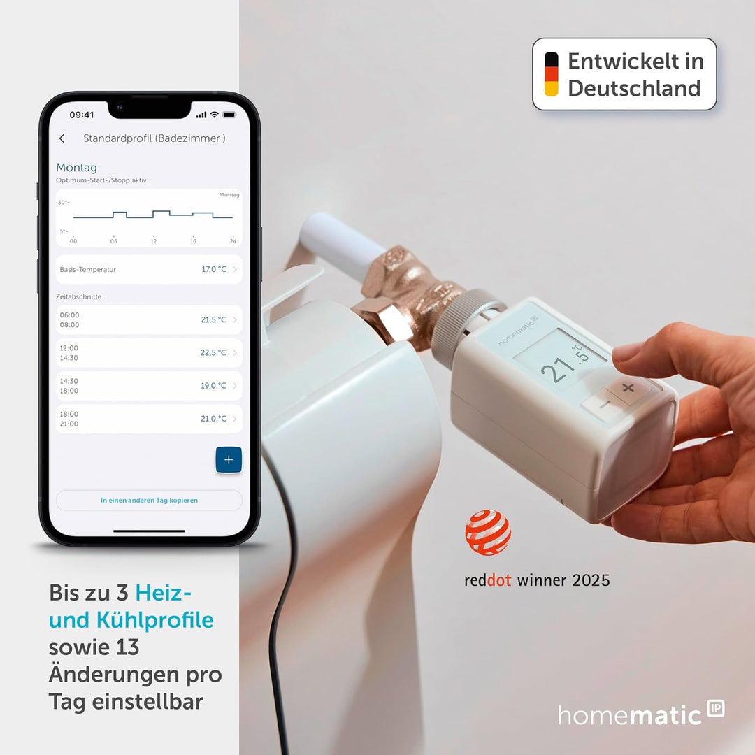 Homematic IP Smart Home Heizkörperthermostat – Flex, digitaler Thermostat Heizung, Steuerung per App